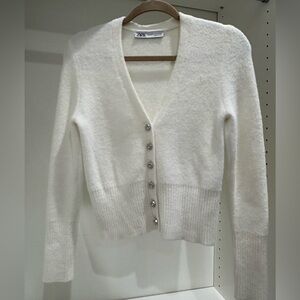 Zara Women's Soft Jeweled Button-Up Cardigan